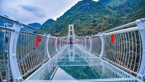 Glass floor suspension bridge